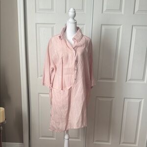 Pink Button-Up Women's Linen Tunic